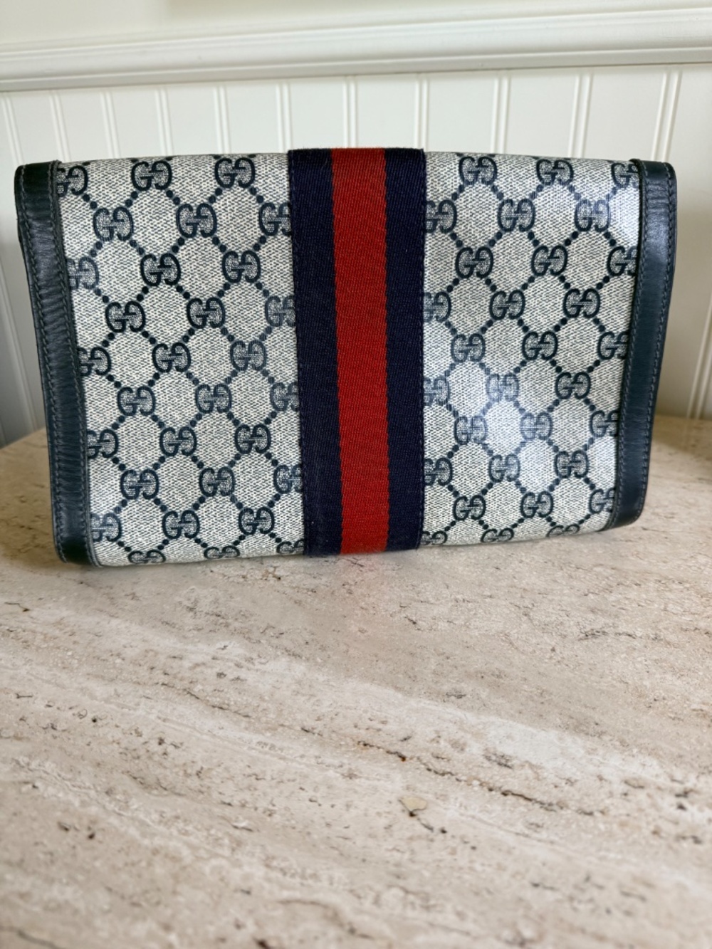 Gucci Parfums Clutch Bag Vintage Blue & Red Stripe - Picture 2 of 10
